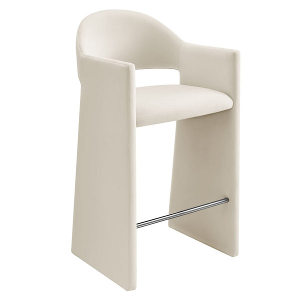 Modway Furniture Talia Velvet Upholstered Barrel Back Barstool with Sculptural Armrests for Modern Kitchens Alabaster EEI-7666-ALA