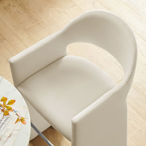 Modway Furniture Talia Velvet Upholstered Barrel Back Barstool with Sculptural Armrests for Modern Kitchens Alabaster EEI-7666-ALA