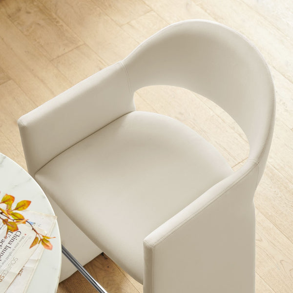 Modway Furniture Talia Velvet Upholstered Barrel Back Barstool with Sculptural Armrests for Modern Kitchens Alabaster EEI-7666-ALA
