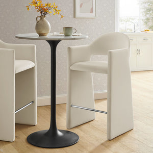 Modway Furniture Talia Velvet Upholstered Barrel Back Barstool with Sculptural Armrests for Modern Kitchens Alabaster EEI-7666-ALA