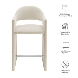Modway Furniture Talia Velvet Upholstered Barrel Back Barstool with Sculptural Armrests for Modern Kitchens Alabaster EEI-7666-ALA