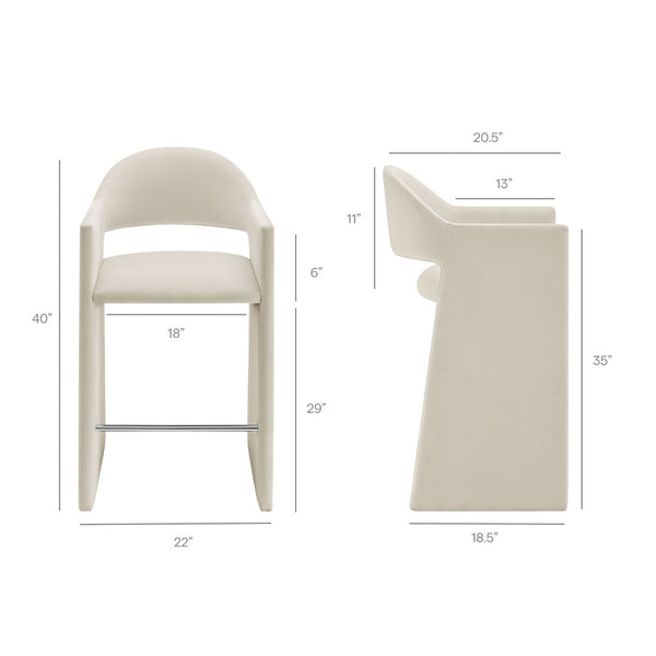 Modway Furniture Talia Velvet Upholstered Barrel Back Barstool with Sculptural Armrests for Modern Kitchens Alabaster EEI-7666-ALA