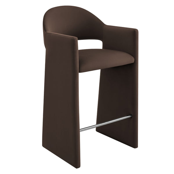 Modway Furniture Talia Velvet Upholstered Barrel Back Barstool with Sculptural Armrests for Modern Kitchens Chocolate Brown EEI-7666-CHB