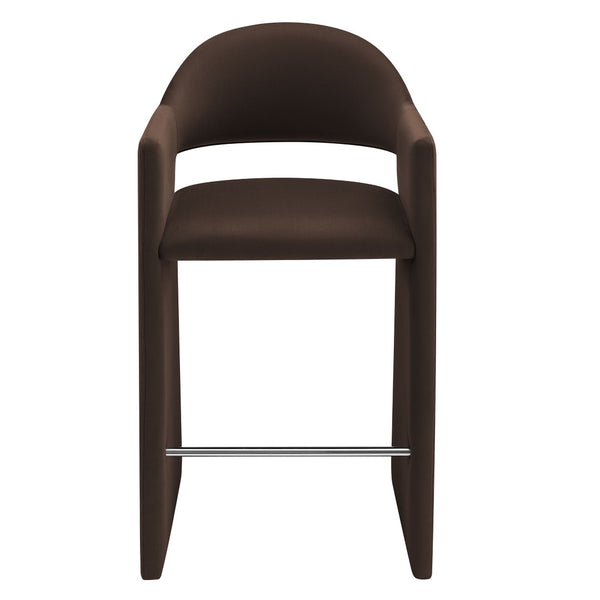 Modway Furniture Talia Velvet Upholstered Barrel Back Barstool with Sculptural Armrests for Modern Kitchens Chocolate Brown EEI-7666-CHB