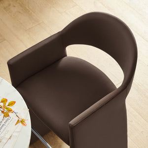 Modway Furniture Talia Velvet Upholstered Barrel Back Barstool with Sculptural Armrests for Modern Kitchens Chocolate Brown EEI-7666-CHB