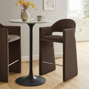 Modway Furniture Talia Velvet Upholstered Barrel Back Barstool with Sculptural Armrests for Modern Kitchens Chocolate Brown EEI-7666-CHB