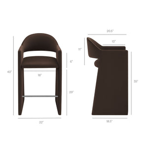 Modway Furniture Talia Velvet Upholstered Barrel Back Barstool with Sculptural Armrests for Modern Kitchens Chocolate Brown EEI-7666-CHB