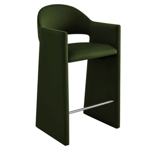 Modway Furniture Talia Velvet Upholstered Barrel Back Barstool with Sculptural Armrests for Modern Kitchens Moss Green EEI-7666-MOG