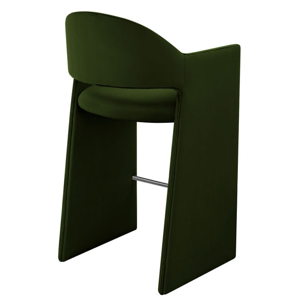 Modway Furniture Talia Velvet Upholstered Barrel Back Barstool with Sculptural Armrests for Modern Kitchens Moss Green EEI-7666-MOG