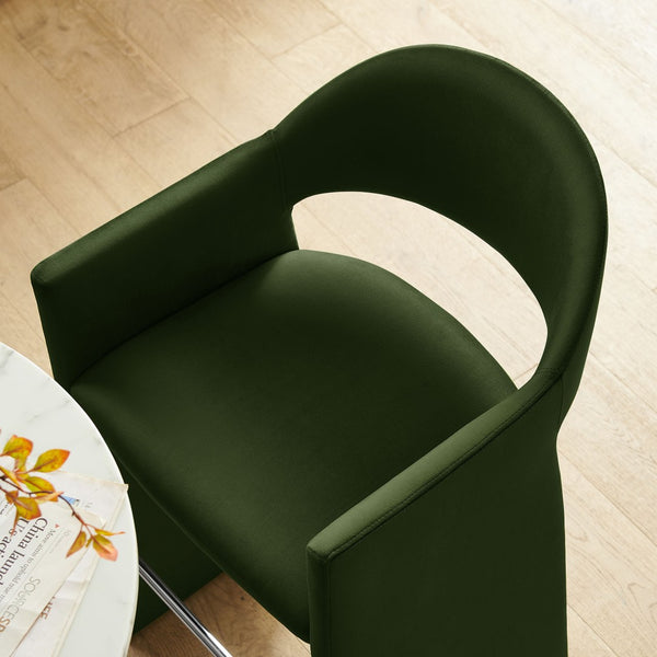 Modway Furniture Talia Velvet Upholstered Barrel Back Barstool with Sculptural Armrests for Modern Kitchens Moss Green EEI-7666-MOG