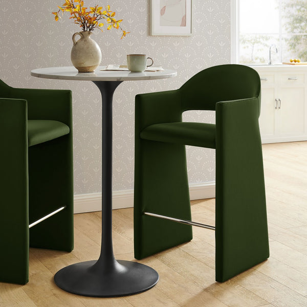 Modway Furniture Talia Velvet Upholstered Barrel Back Barstool with Sculptural Armrests for Modern Kitchens Moss Green EEI-7666-MOG