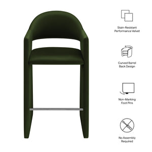 Modway Furniture Talia Velvet Upholstered Barrel Back Barstool with Sculptural Armrests for Modern Kitchens Moss Green EEI-7666-MOG