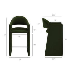 Modway Furniture Talia Velvet Upholstered Barrel Back Barstool with Sculptural Armrests for Modern Kitchens Moss Green EEI-7666-MOG