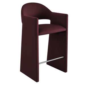 Modway Furniture Talia Velvet Upholstered Barrel Back Barstool with Sculptural Armrests for Modern Kitchens Mulberry EEI-7666-MUL