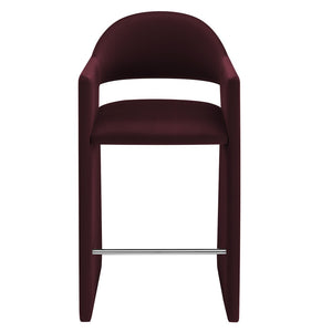 Modway Furniture Talia Velvet Upholstered Barrel Back Barstool with Sculptural Armrests for Modern Kitchens Mulberry EEI-7666-MUL