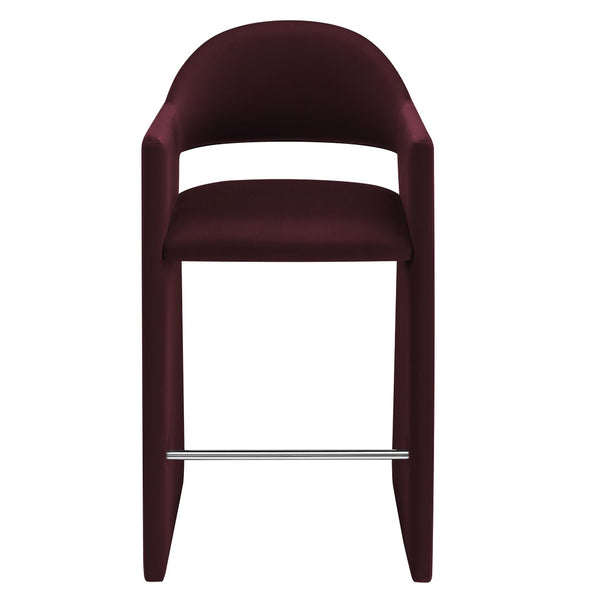 Modway Furniture Talia Velvet Upholstered Barrel Back Barstool with Sculptural Armrests for Modern Kitchens Mulberry EEI-7666-MUL