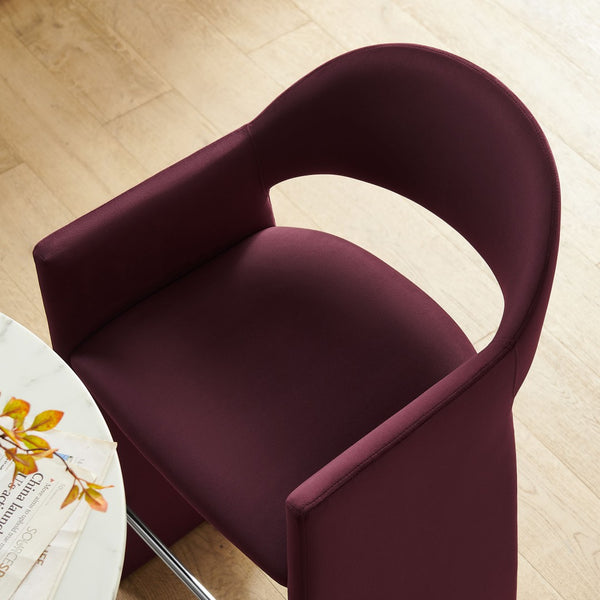 Modway Furniture Talia Velvet Upholstered Barrel Back Barstool with Sculptural Armrests for Modern Kitchens Mulberry EEI-7666-MUL