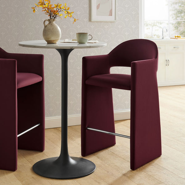 Modway Furniture Talia Velvet Upholstered Barrel Back Barstool with Sculptural Armrests for Modern Kitchens Mulberry EEI-7666-MUL