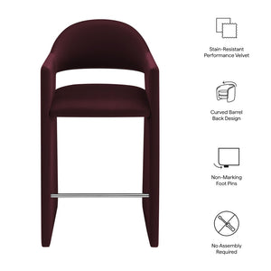 Modway Furniture Talia Velvet Upholstered Barrel Back Barstool with Sculptural Armrests for Modern Kitchens Mulberry EEI-7666-MUL