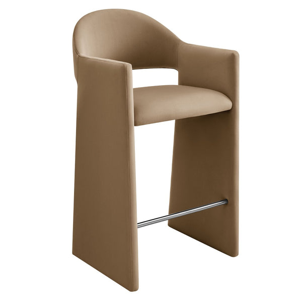 Modway Furniture Talia Velvet Upholstered Barrel Back Barstool with Sculptural Armrests for Modern Kitchens Taupe EEI-7666-TAU