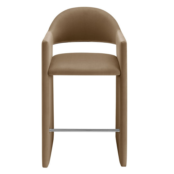 Modway Furniture Talia Velvet Upholstered Barrel Back Barstool with Sculptural Armrests for Modern Kitchens Taupe EEI-7666-TAU