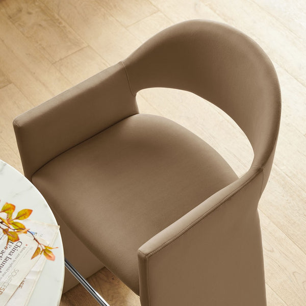 Modway Furniture Talia Velvet Upholstered Barrel Back Barstool with Sculptural Armrests for Modern Kitchens Taupe EEI-7666-TAU