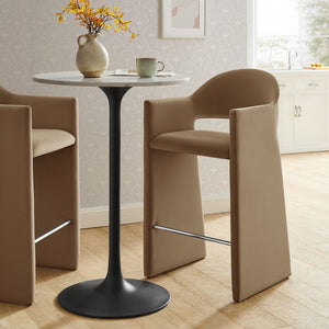 Modway Furniture Talia Velvet Upholstered Barrel Back Barstool with Sculptural Armrests for Modern Kitchens Taupe EEI-7666-TAU