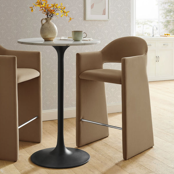 Modway Furniture Talia Velvet Upholstered Barrel Back Barstool with Sculptural Armrests for Modern Kitchens Taupe EEI-7666-TAU