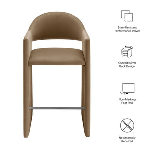 Modway Furniture Talia Velvet Upholstered Barrel Back Barstool with Sculptural Armrests for Modern Kitchens Taupe EEI-7666-TAU