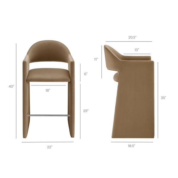Modway Furniture Talia Velvet Upholstered Barrel Back Barstool with Sculptural Armrests for Modern Kitchens Taupe EEI-7666-TAU