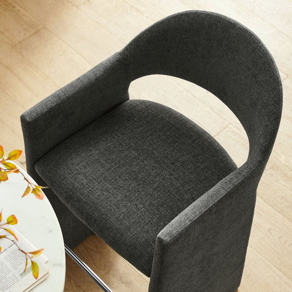 Modway Furniture Talia Upholstered Bentwood Barrel Back Barstool with Sculptural Arms for Modern Home Bars Charcoal EEI-7667-CHA