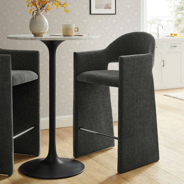 Modway Furniture Talia Upholstered Bentwood Barrel Back Barstool with Sculptural Arms for Modern Home Bars Charcoal EEI-7667-CHA