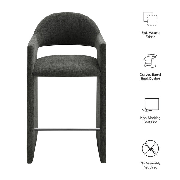 Modway Furniture Talia Upholstered Bentwood Barrel Back Barstool with Sculptural Arms for Modern Home Bars Charcoal EEI-7667-CHA