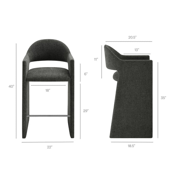Modway Furniture Talia Upholstered Bentwood Barrel Back Barstool with Sculptural Arms for Modern Home Bars Charcoal EEI-7667-CHA
