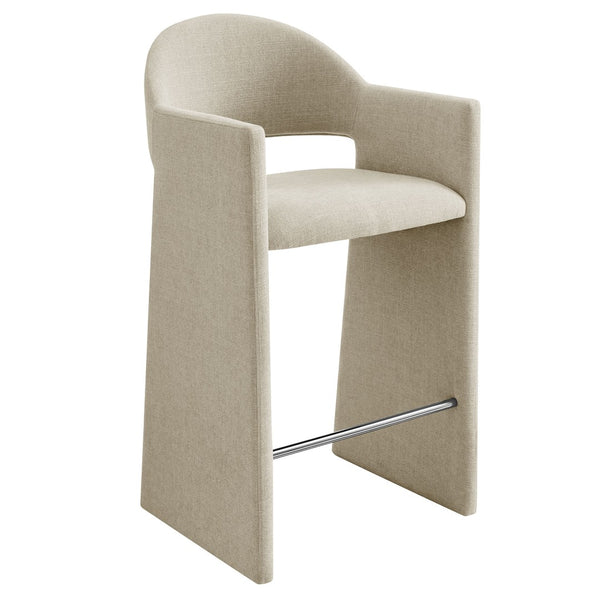 Modway Furniture Talia Upholstered Bentwood Barrel Back Barstool with Sculptural Arms for Modern Home Bars Linen EEI-7667-LIN