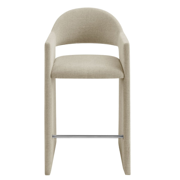 Modway Furniture Talia Upholstered Bentwood Barrel Back Barstool with Sculptural Arms for Modern Home Bars Linen EEI-7667-LIN