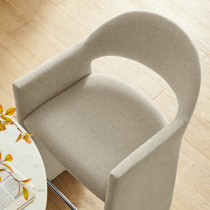 Modway Furniture Talia Upholstered Bentwood Barrel Back Barstool with Sculptural Arms for Modern Home Bars Linen EEI-7667-LIN