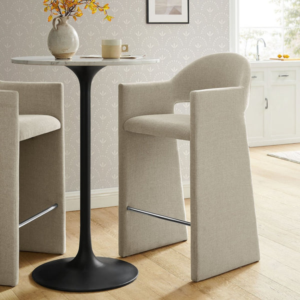 Modway Furniture Talia Upholstered Bentwood Barrel Back Barstool with Sculptural Arms for Modern Home Bars Linen EEI-7667-LIN
