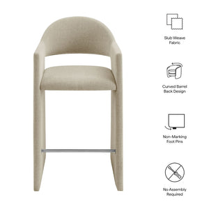 Modway Furniture Talia Upholstered Bentwood Barrel Back Barstool with Sculptural Arms for Modern Home Bars Linen EEI-7667-LIN