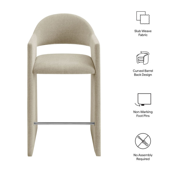 Modway Furniture Talia Upholstered Bentwood Barrel Back Barstool with Sculptural Arms for Modern Home Bars Linen EEI-7667-LIN