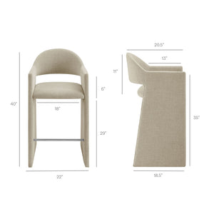 Modway Furniture Talia Upholstered Bentwood Barrel Back Barstool with Sculptural Arms for Modern Home Bars Linen EEI-7667-LIN