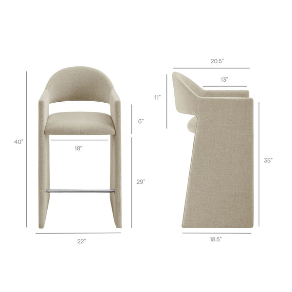 Modway Furniture Talia Upholstered Bentwood Barrel Back Barstool with Sculptural Arms for Modern Home Bars Linen EEI-7667-LIN