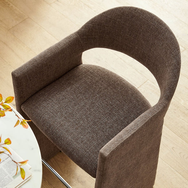 Modway Furniture Talia Upholstered Bentwood Barrel Back Barstool with Sculptural Arms for Modern Home Bars Mocha EEI-7667-MOC