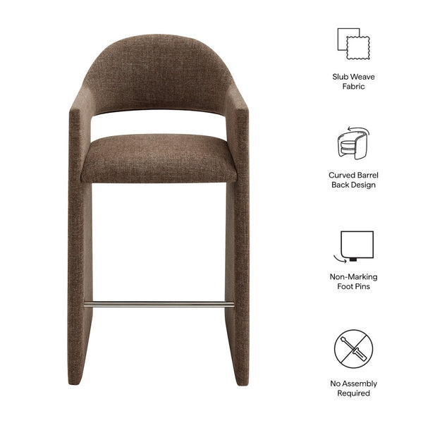 Modway Furniture Talia Upholstered Bentwood Barrel Back Barstool with Sculptural Arms for Modern Home Bars Mocha EEI-7667-MOC