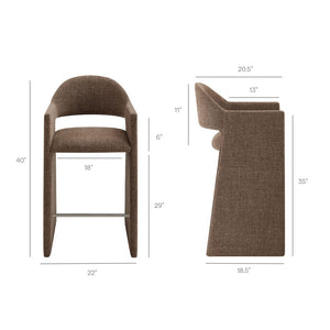 Modway Furniture Talia Upholstered Bentwood Barrel Back Barstool with Sculptural Arms for Modern Home Bars Mocha EEI-7667-MOC