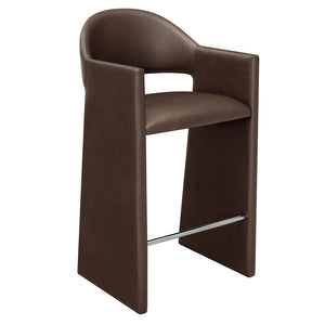 Modway Furniture Talia Barrel Back Vegan Leather Barstool with Sculptural Curved Arms for Home Bar Espresso EEI-7668-ESP