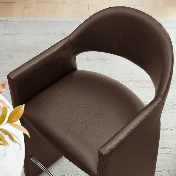 Modway Furniture Talia Barrel Back Vegan Leather Barstool with Sculptural Curved Arms for Home Bar Espresso EEI-7668-ESP
