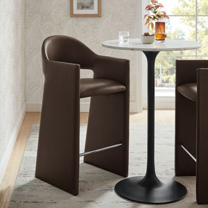 Modway Furniture Talia Barrel Back Vegan Leather Barstool with Sculptural Curved Arms for Home Bar Espresso EEI-7668-ESP