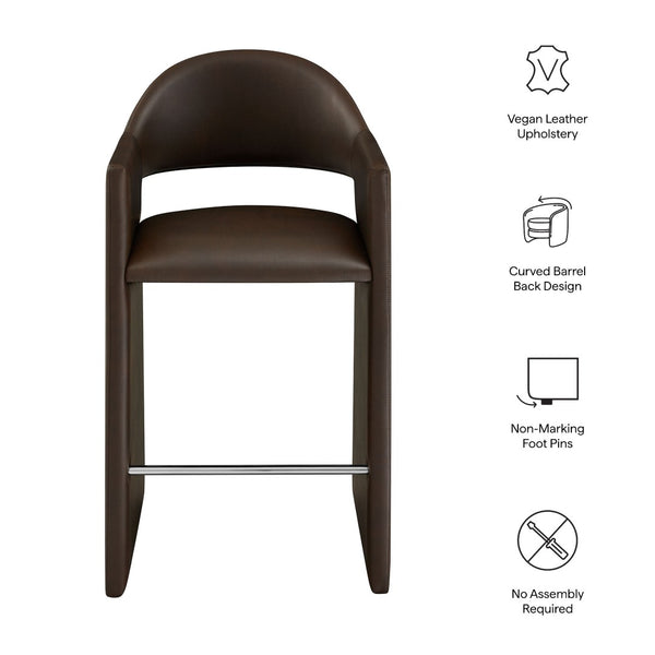 Modway Furniture Talia Barrel Back Vegan Leather Barstool with Sculptural Curved Arms for Home Bar Espresso EEI-7668-ESP