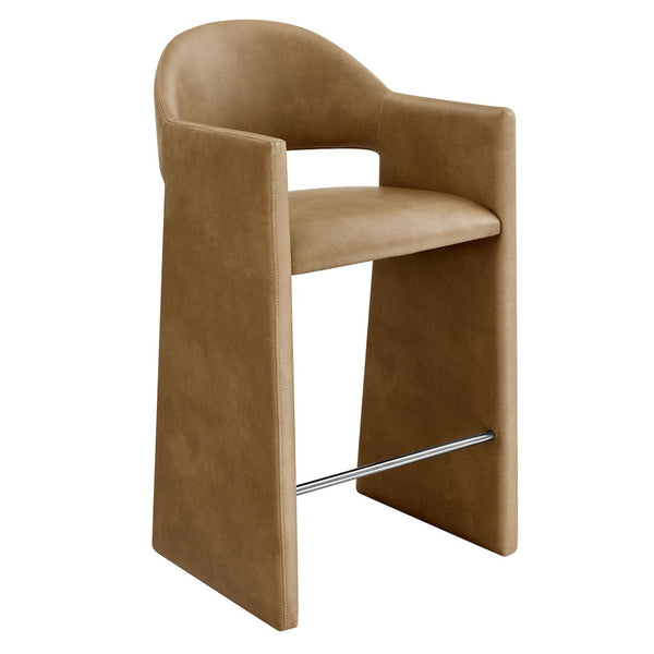 Modway Furniture Talia Barrel Back Vegan Leather Barstool with Sculptural Curved Arms for Home Bar Toast EEI-7668-TST